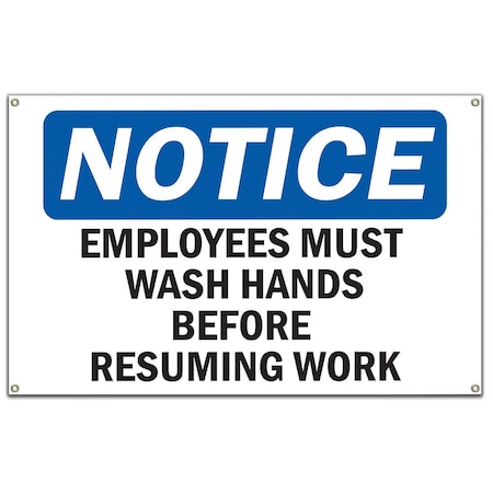 OSHA Notice Sign, Employees Wash Hands Before Work, 60 In Banner